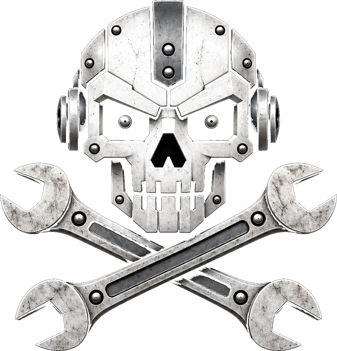 ARRgentic emblem: a riveted steel skull wearing headphones over crossed wrenches